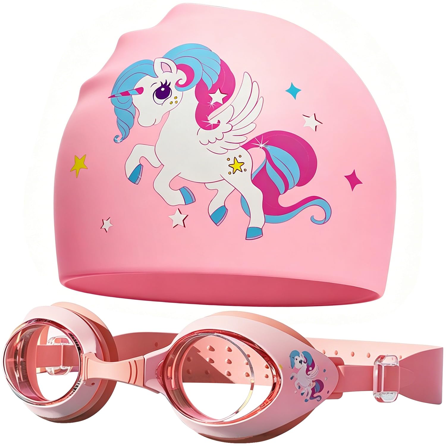Kids Swim Goggles Unicorn Swim Cap with Silicone, Unicorn Swimming Cap for Kids, Childrens Swimming Goggles Anti-Fog Waterproof, Adjustable Stretchable Swim Hat for Kids-C