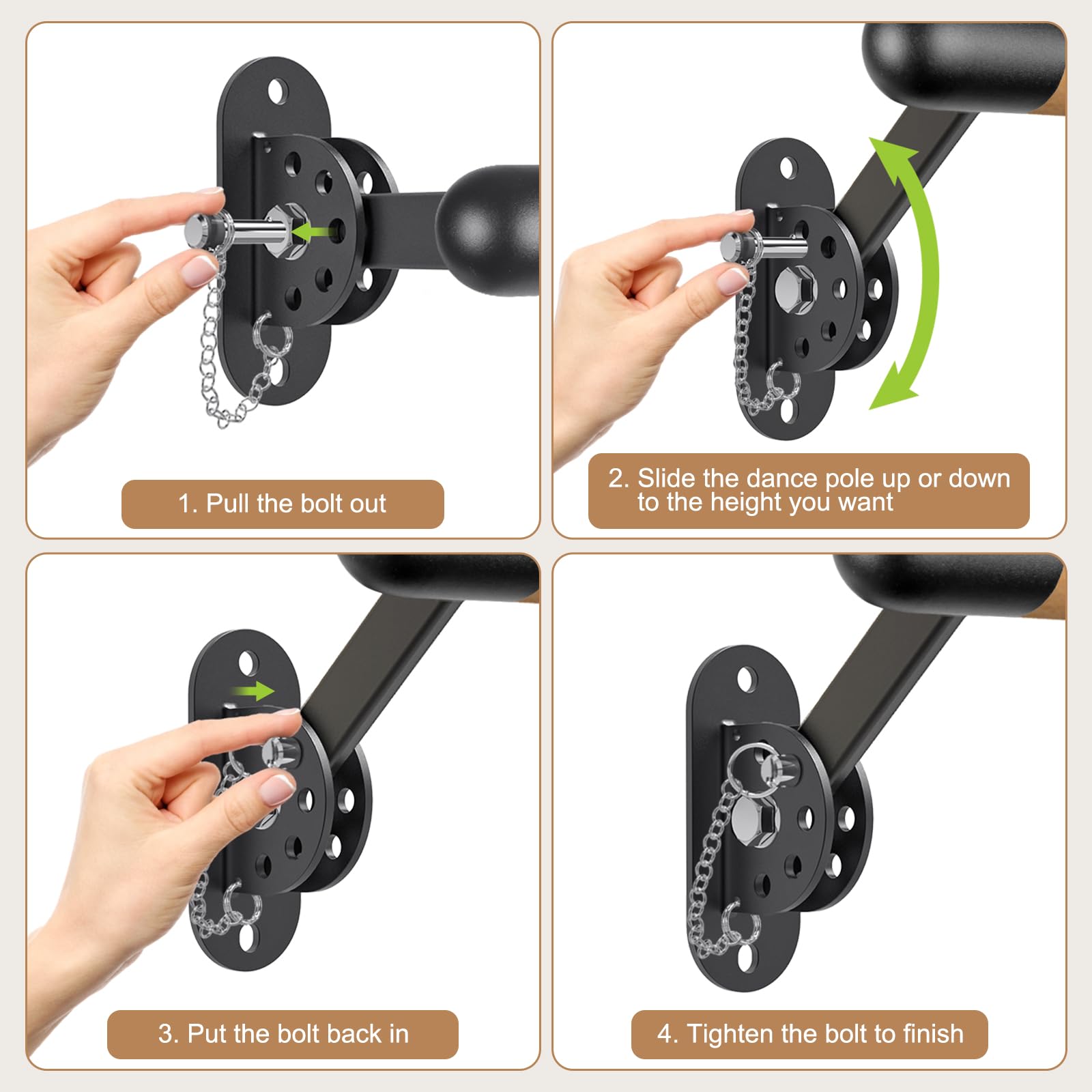 Dolibest Barre de Ballet, 0.9-2.5M Barre de Danse Murale en Bois Ajustable pour l'équipement d'étirement de Barre d'entraînement à Domicile avec Support Métallique pour Enfants/Adultes, 4cm Diamètre