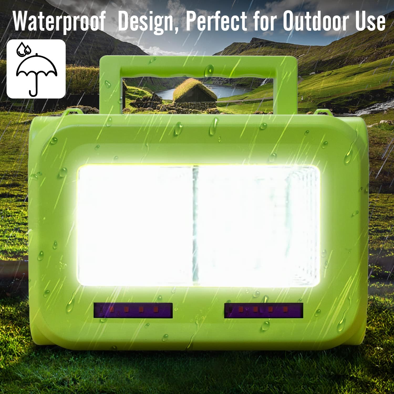 LED Solar Rechargeable Lantern with Bluetooth Speaker, High Luminance Outdoor Waterproof Camping Lantern Flashlight Searchlight with Portable Handle,Power Bank,Warning Light and Free External Bulb