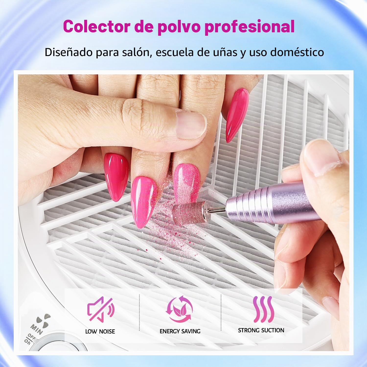 JODSONE 80W Recolector de Polvo de Uñas Aspirador Compacto Ventilador Eficaz Plumero Redondo Imprescindible para Manicura