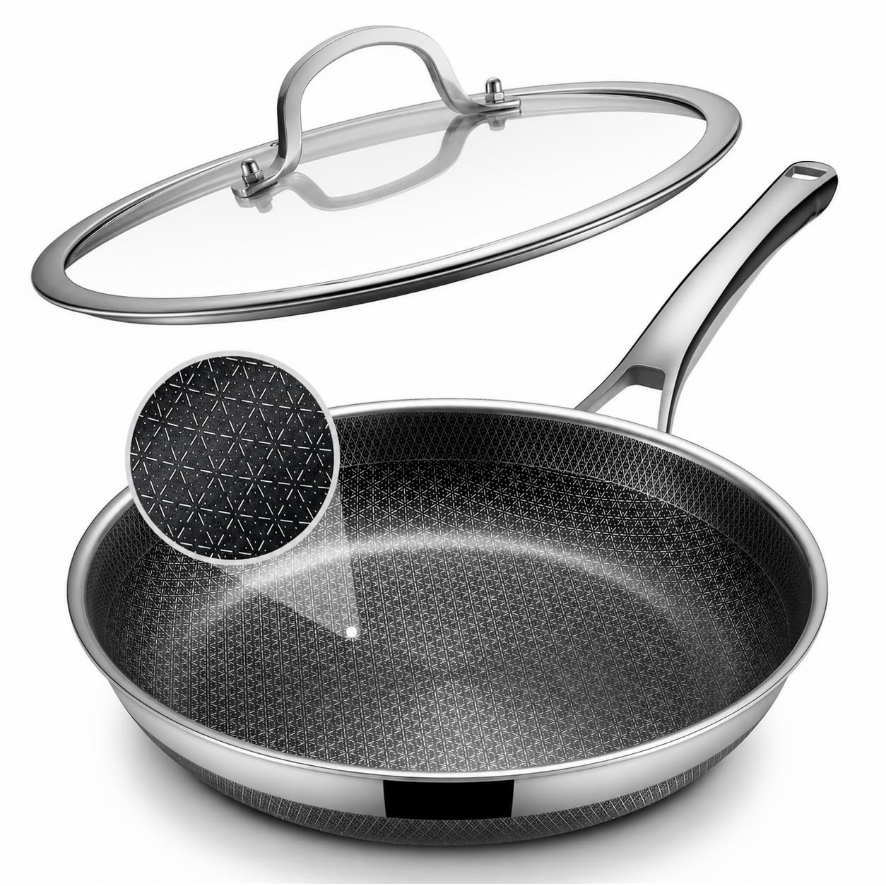 Photo 1 of Yonida  Non-Stick Frying Pan with Lid, 12-inch Stainless Steel