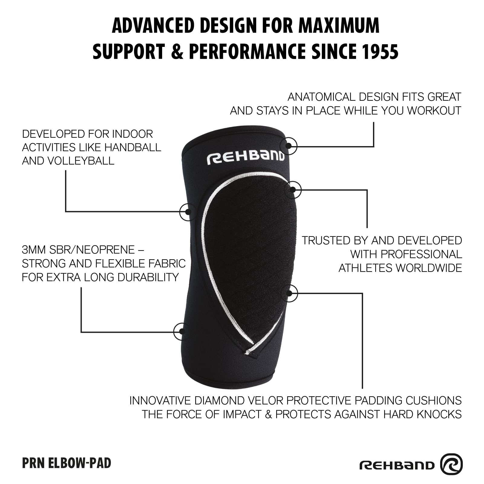Rehband Ellenbogenschoner Schwarz, Neopren Ellenbogenschutz Handball & Volleyball, Unisex