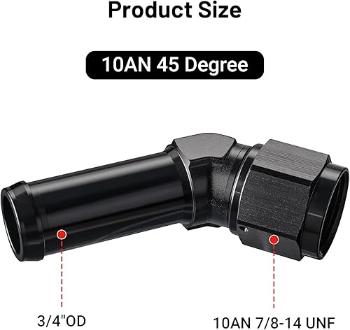 Vista 83 de EVIL ENERGY 8AN hembra a manguera de púas de 1/2 pulgada giratoria de 45 grados