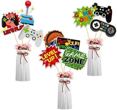 30 Pieces Video Game Gaming Party Table Toppers, Funny Game Zone Centerpieces Sticks Table Decorations Game On Birthday Party Decor Photo Booth Props for Boys Birthday Party Favors
