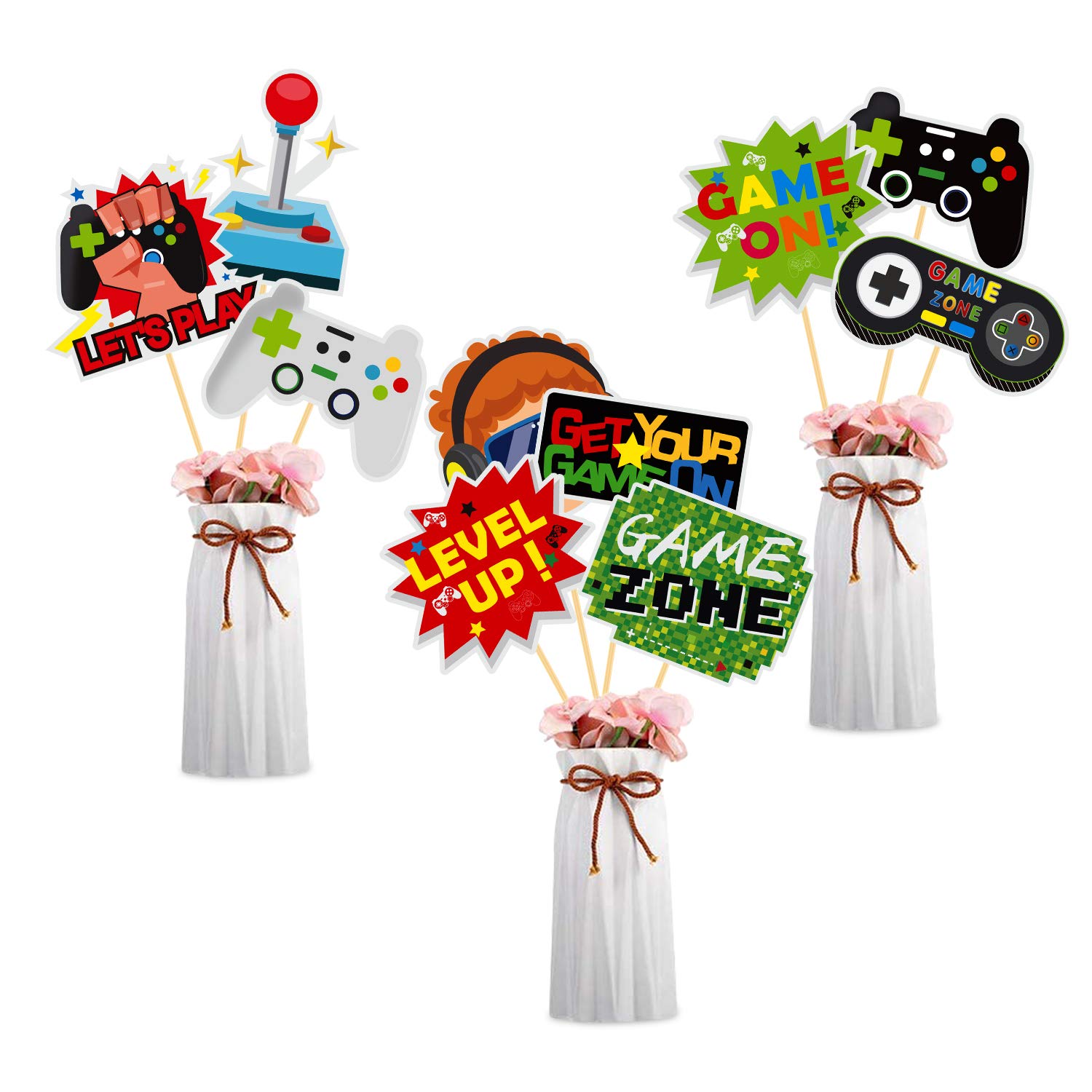 30 Pieces Video Game Gaming Party Table Toppers, Funny Game Zone Centerpieces Sticks Table Decorations Game On Birthday Party Decor Photo Booth Props for Boys Birthday Party Favors