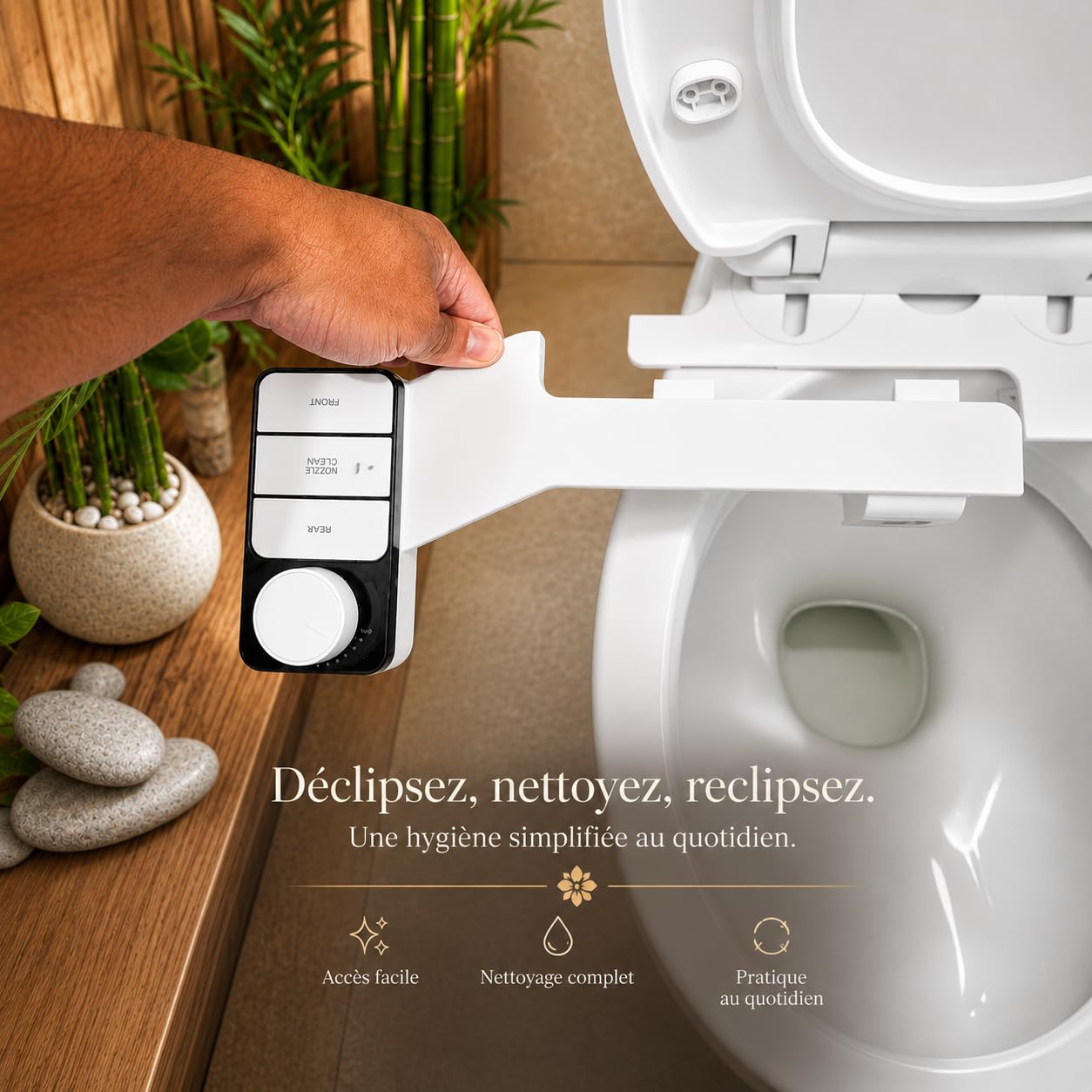 Toilette Japonaise – Kit Bidet WC Japonais Sans Électricité – Double Buse Avant/Arrière Autonettoyante – Bidet Toilette Pression Réglable – Abattant WC lavant hygiène intime facile à installer