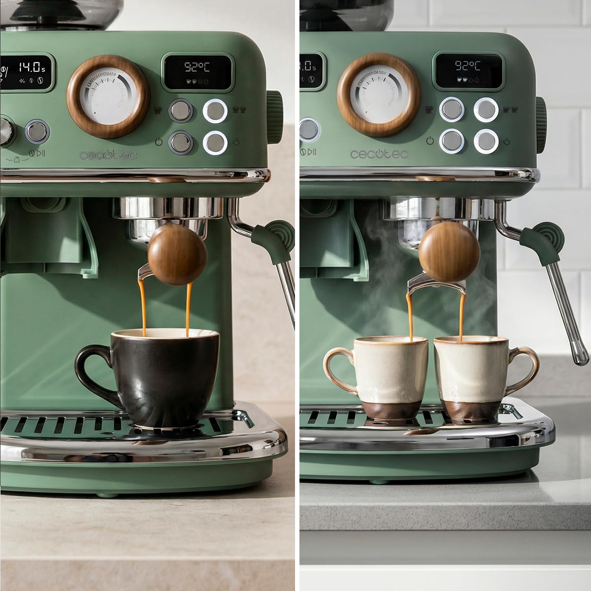 Cecotec Espressomaschine Power Espresso 20 Tradizionale Grind. 1500 W, 20 Bar, PID-Temperatur, Thermoblock, integriertes Mahlwerk, Cold-Brew, Milchschäumer, 1,8 L, Manometer