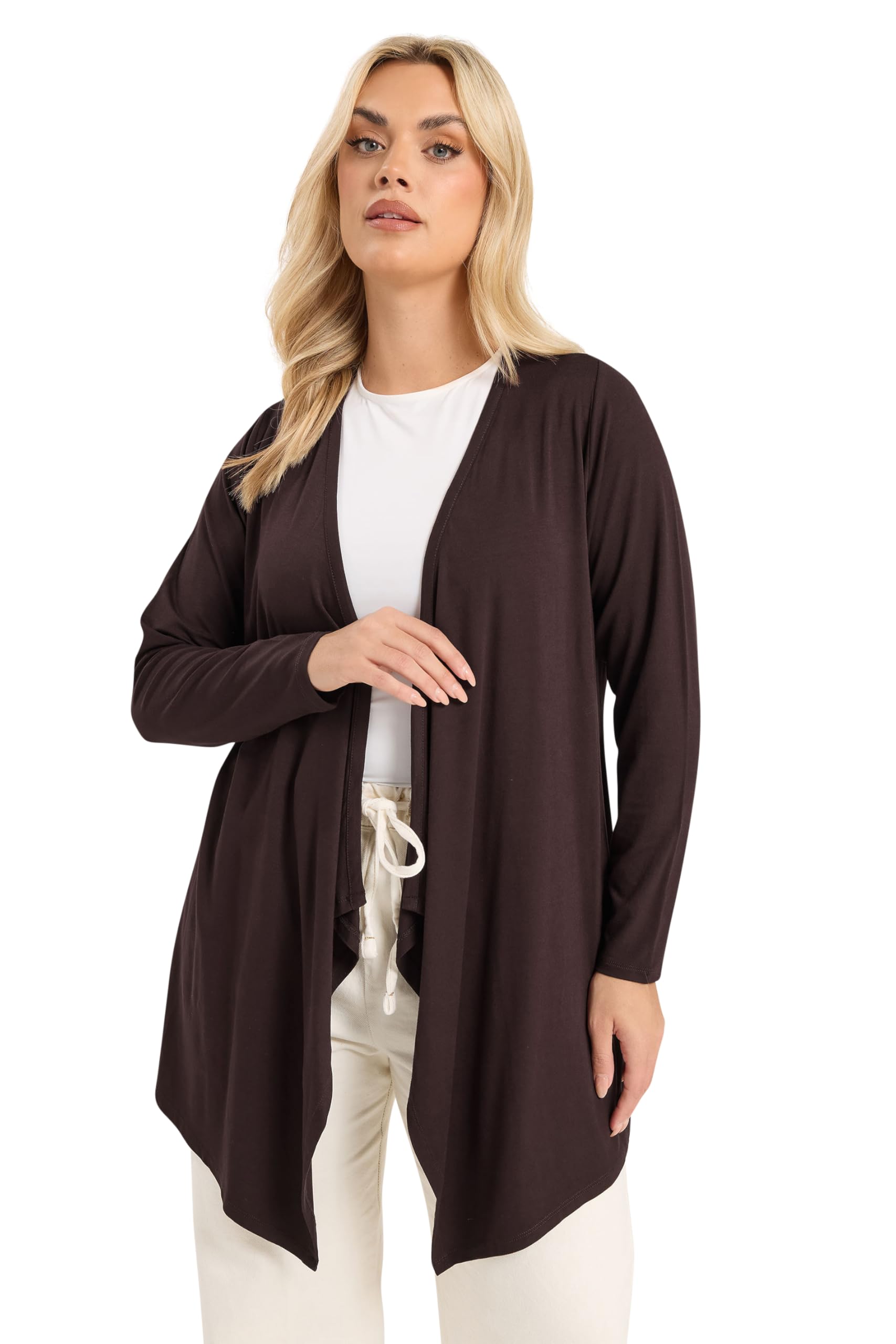 Yours Curve Chocolate Waterfall Cardigan - Women's - Plus Size Curve