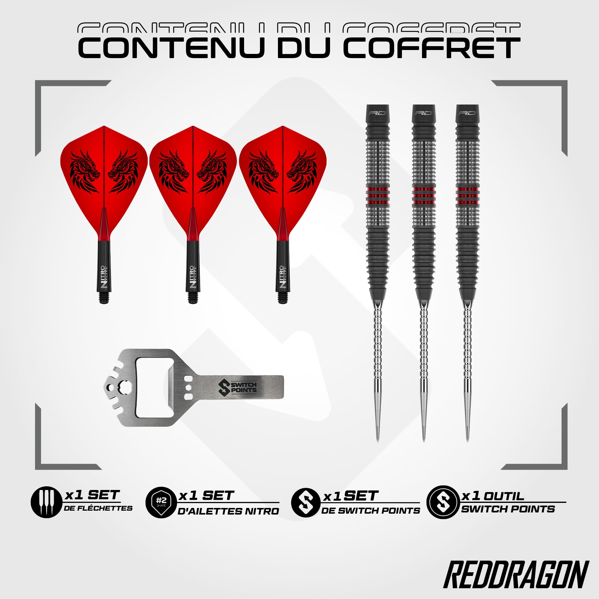RED DRAGON Fléchettes – Joueur professionnel – Série Jonny Clayton Hiraeth – Switch Points 23 g – Fléchettes professionnelles – Jeu de fléchettes 90 % tungstène avec ailettes et tiges