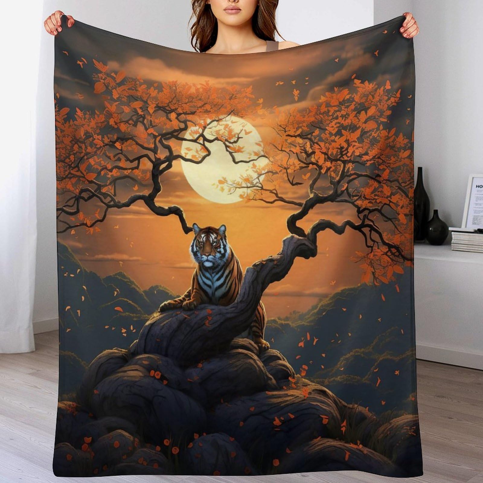 Couverture polaire tigre 150x200cm plaid canapé en flanelle douce