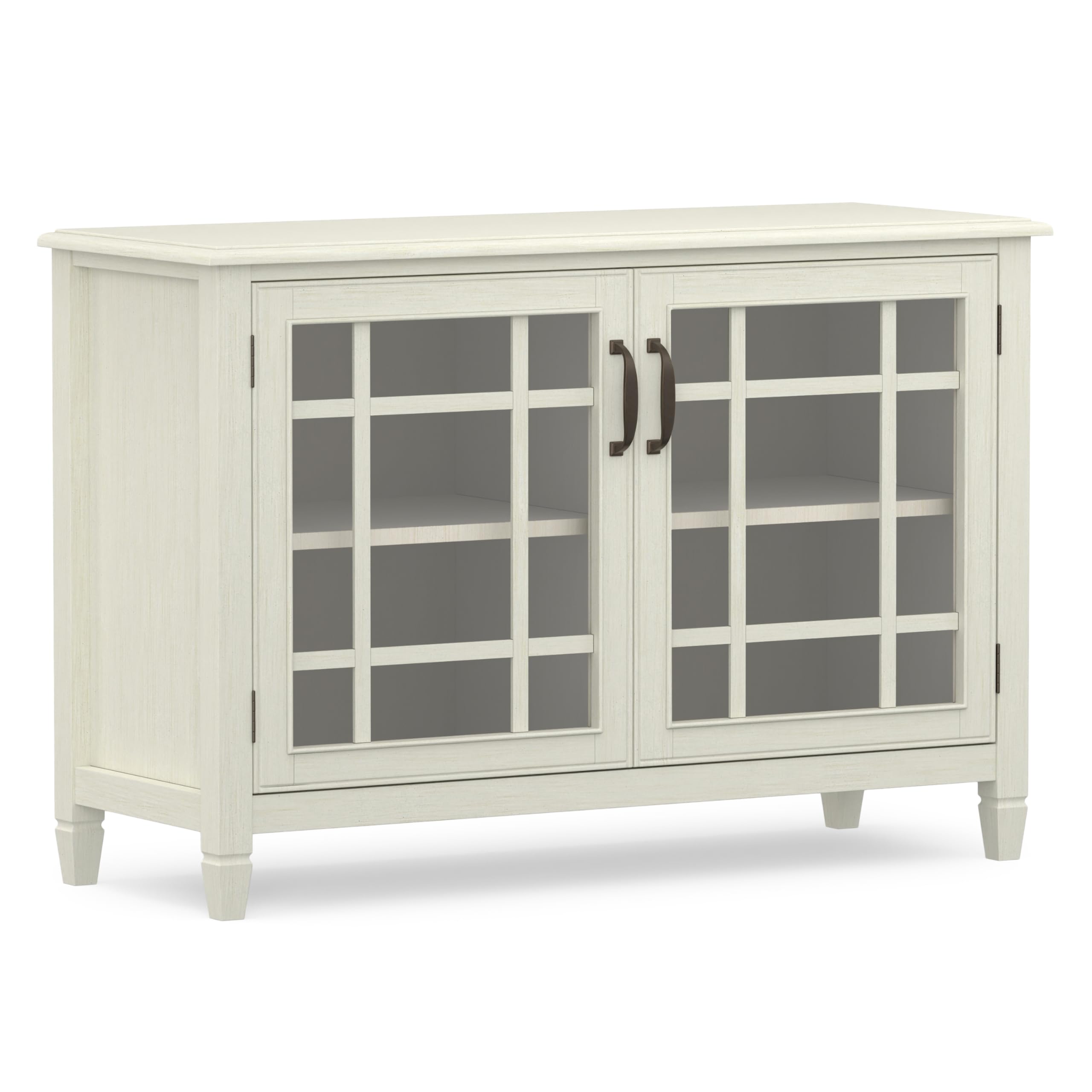 SIMPLIHOME Connaught 46 Inch Wide Solid Wood Low Cabinet in Antique White