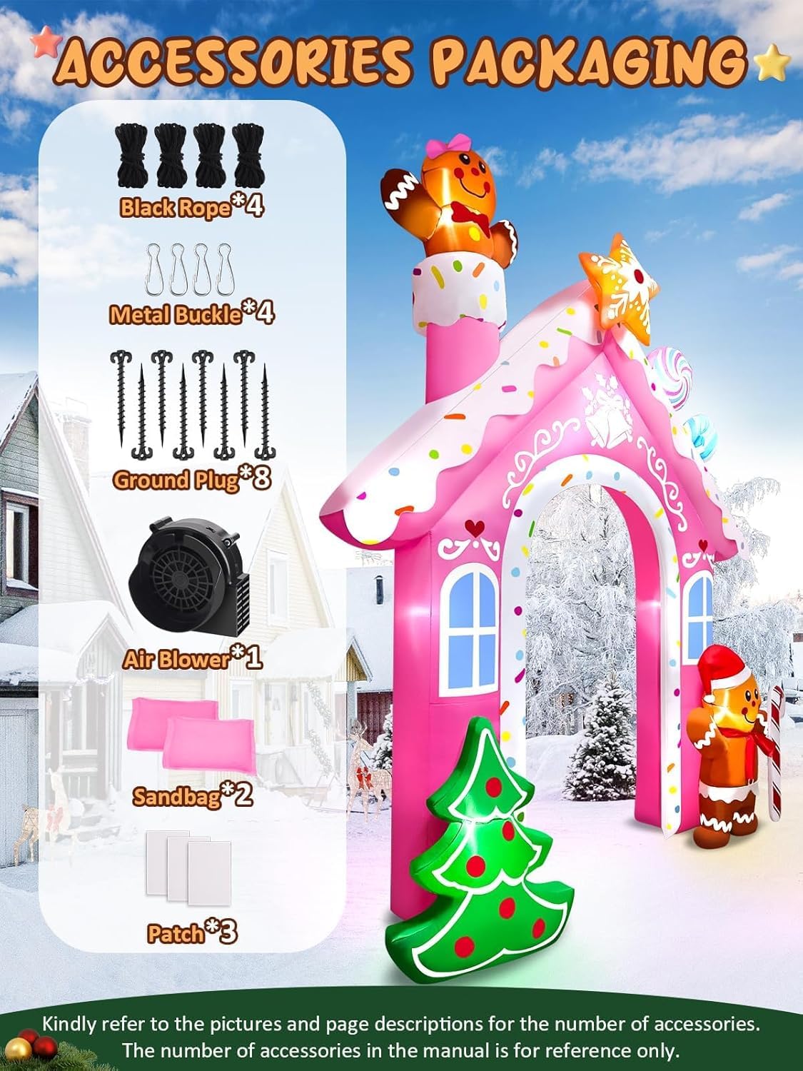 Kalolary Décoration Gonflable de Noël, D'épice Géante avec Lumières LED Intégrées pour Fête, Intérieur, Extérieur, Pelouse, Jardin (Arche en Pain d'épices)