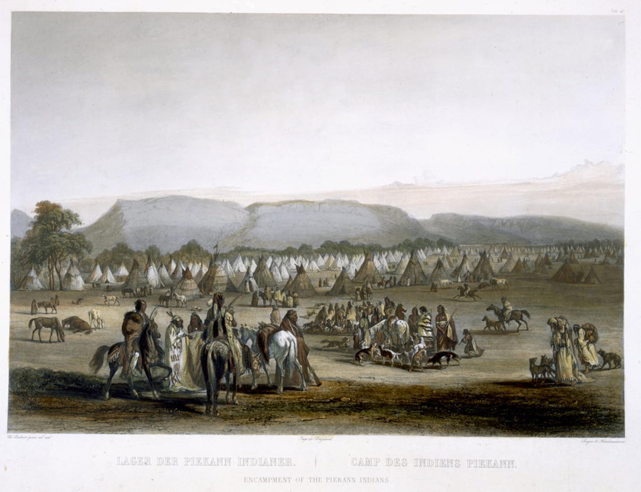 SERENDIPITP Aesthetic Poster Photo Wall Print Retro Picture Encampment of the Piekann Indians by Karl Bodmer Modern Wall Artwork for Home Decor 60x90cm
