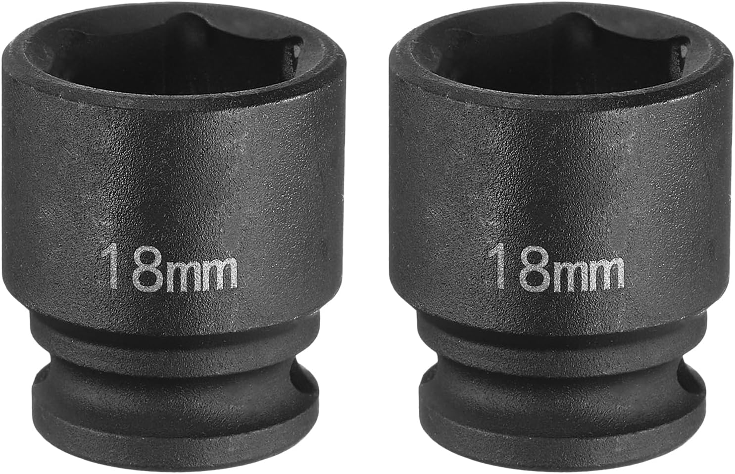 HARFINGTON 2pcs Deep Impact Socket 3/8" Square Drive by 18mm Metric 6 Point Socket 30mm (1.18") Long CR-MO Steel Industrial Grade Flip Socket for Home Auto Hex Nuts Bolts Repair, Black