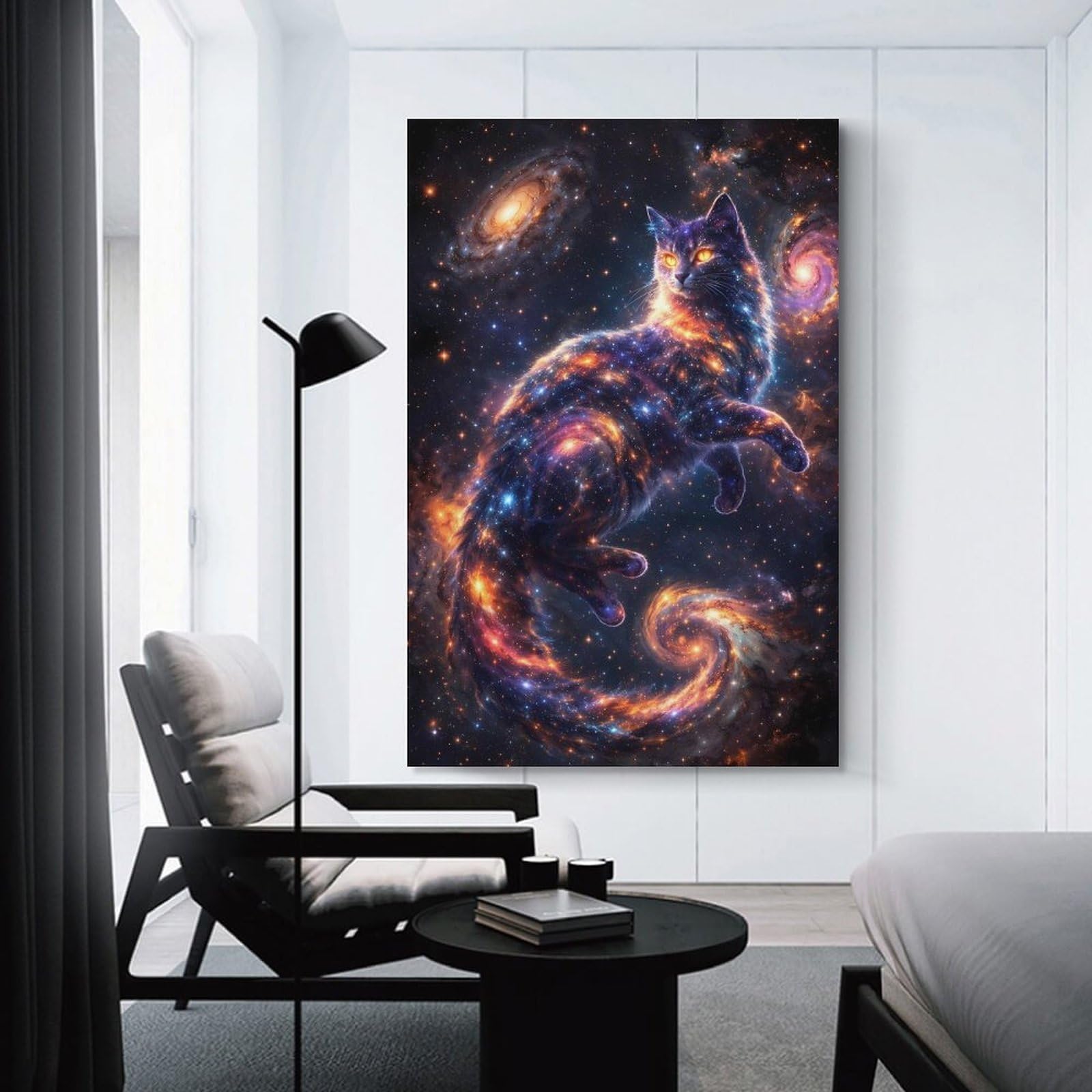 Junmoney Cosmic Cat in Nebula Canvas Wall Decor, 20x30inch(50x75cm), for Art Walls, Layered Displays Or Homes, Home Wall Art for Statement Displays