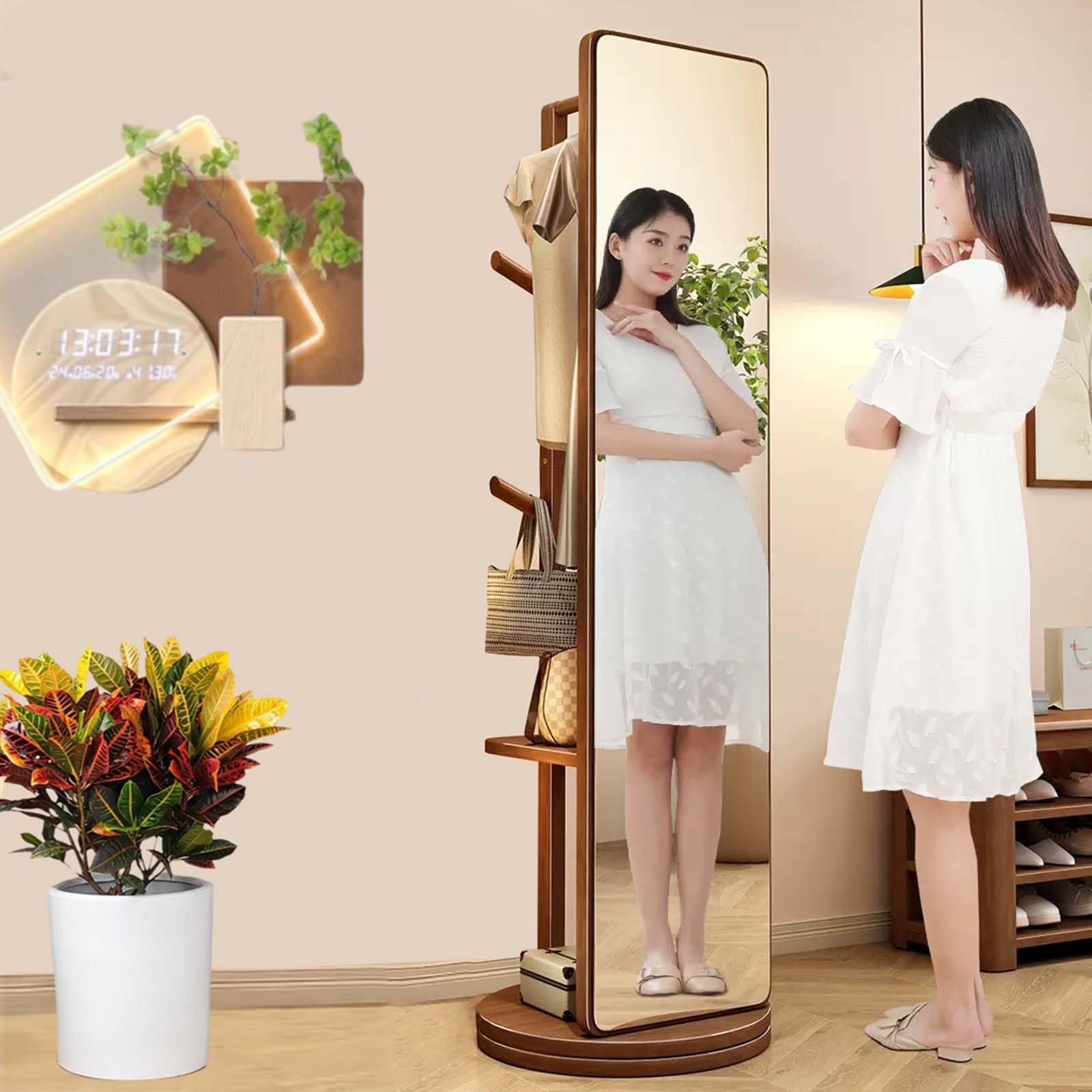 Specchio A Figura Intera Girevole 360° - Con Appendiabiti, Moderno, Per Camera O Spogliatoio - Foto 6