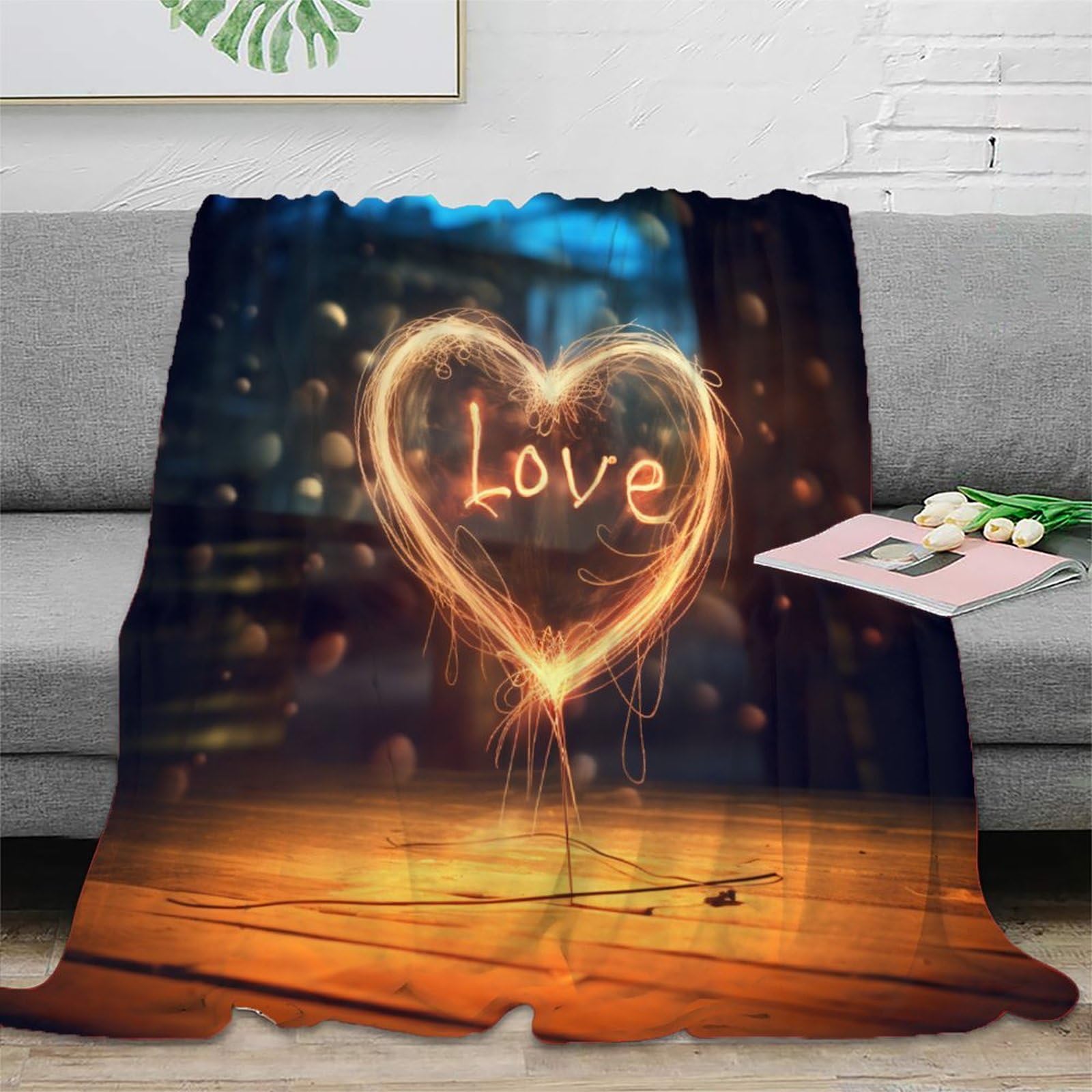Love Sparks Flannel Fleece Blanket Soft Cozy 3D Romantic Gift Printed Throw Blanket for Kids Adults Printed Plush Blanket for Bed And Couch 40x50inch(100x130cm)