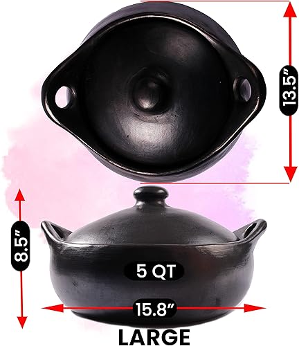 Miniatura 5 de Ancient Cookware, Chamba - Cacerola de arcilla plana, grande, 5 cuartos de galón