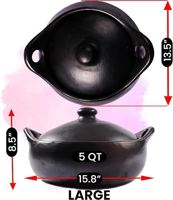 Chamba Flat Clay Casserole, Large, 5 Quarts