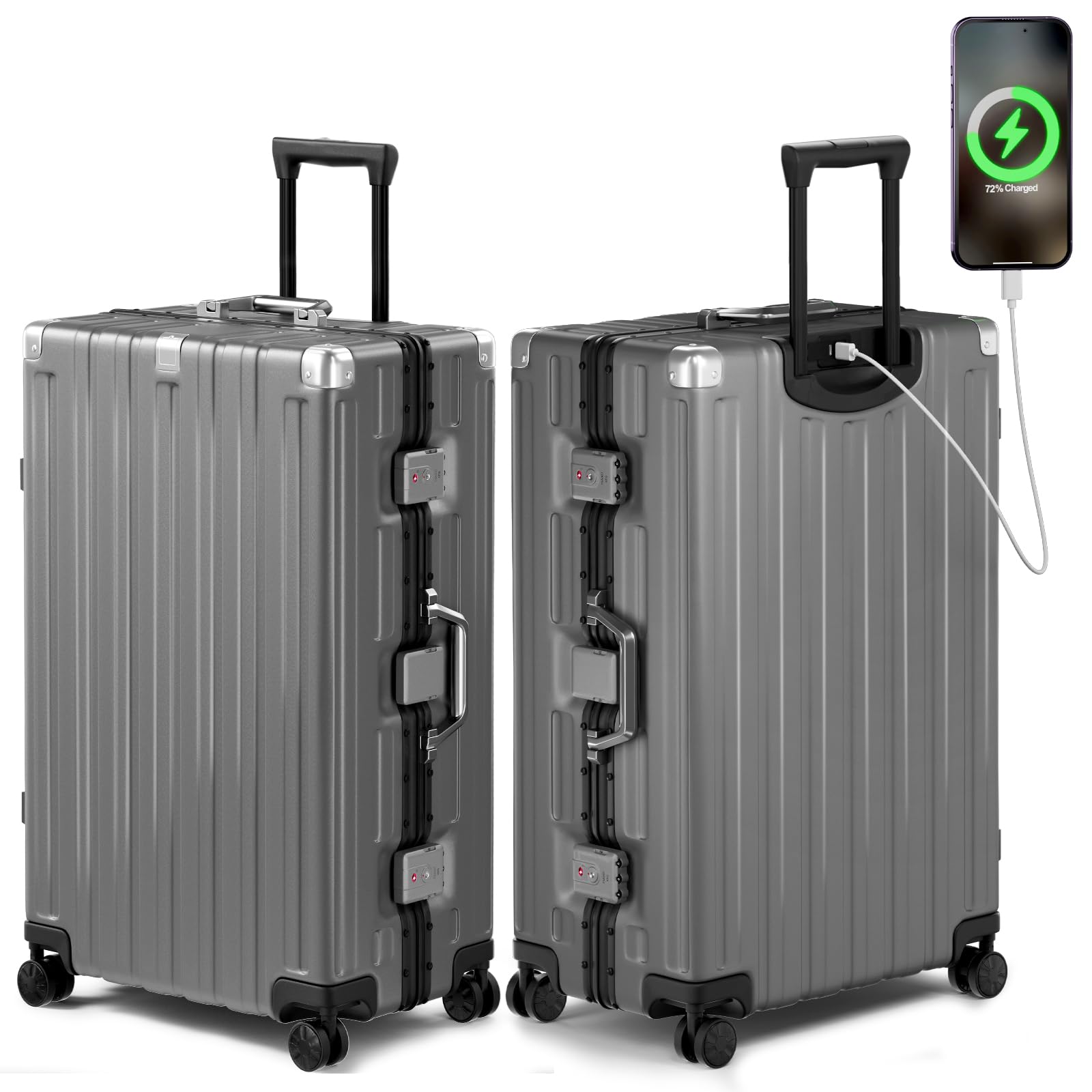 Krute Large Luggage 28 inch Zipperles Suitcase With Spinner Wheels USB Charger Hardside PC Aluminum Frame Luggages Checked Suitcases with TSA Lock (1
