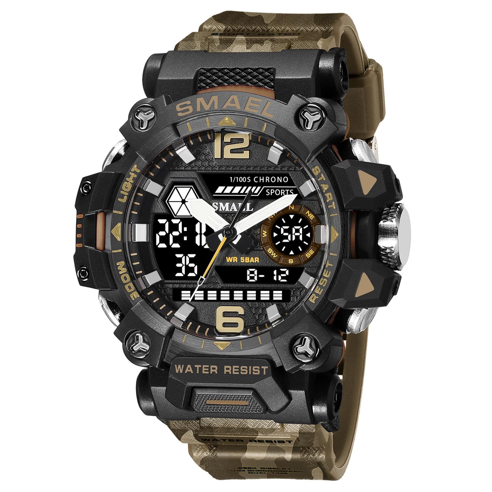 Montre Homme Numérique Analogique Sport Grand Visage Montres Homme Militaire Chronomètre 50M Etanche Multifonctionnel Montre
