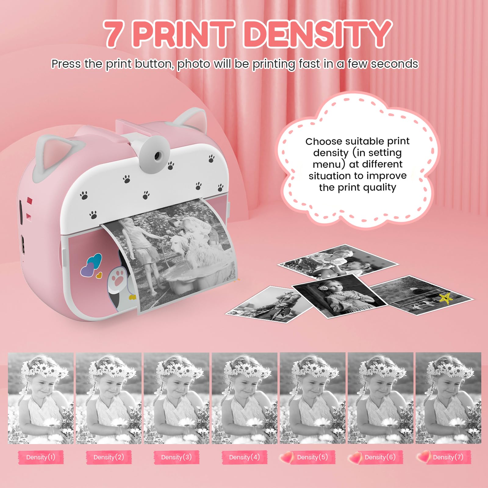 Macchina Fotografica Bambini Istantanea, Potuem 2.4 Pollici Digitale Fotocamera Bambini con Zoom 20X, Lente Ruotabile a 180°, 48MP/1080P Fotocamera Istantanea per Bambini, Regalo di Compleanno