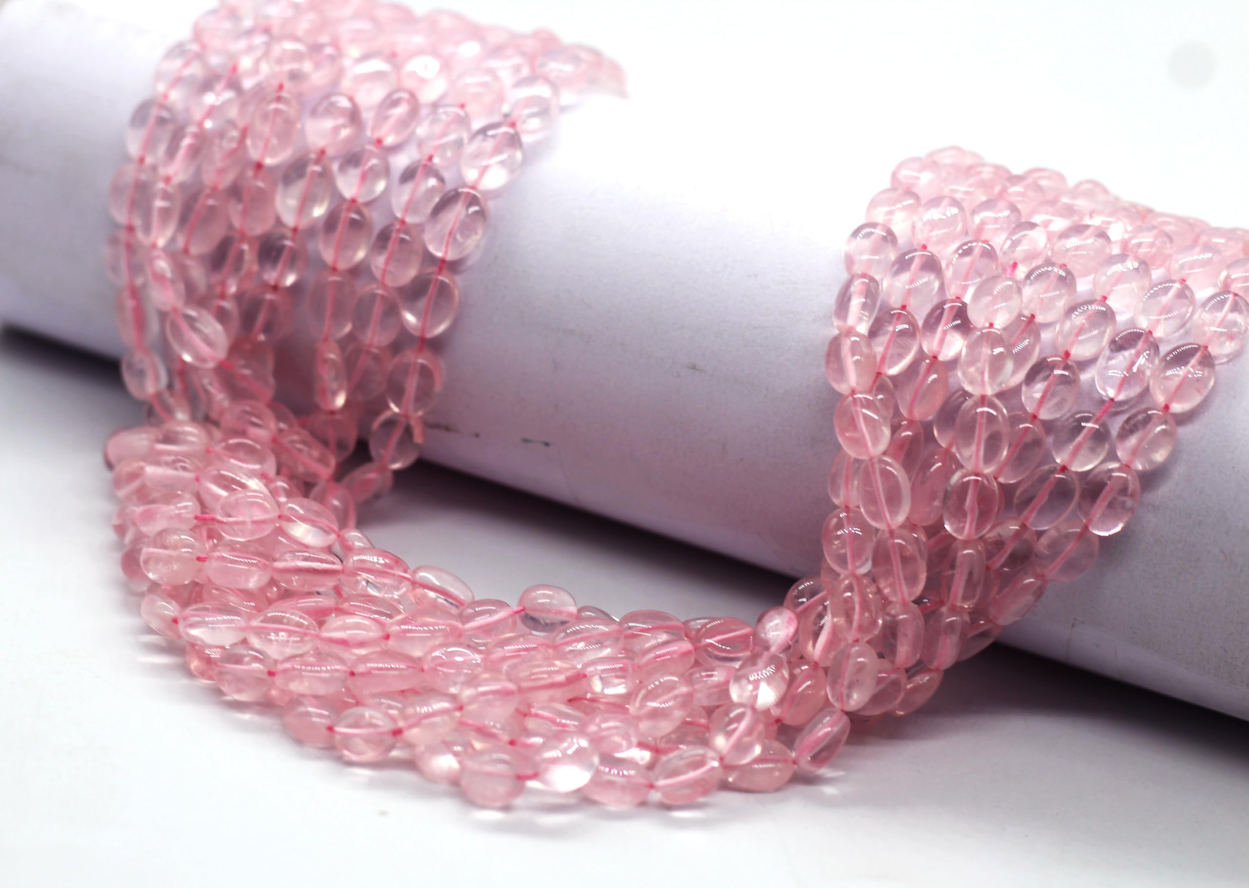 GenericParth Beads Natural Gemstone Pink Rose Quartz Smooth Oval Shape Beads, Strand 16 inche