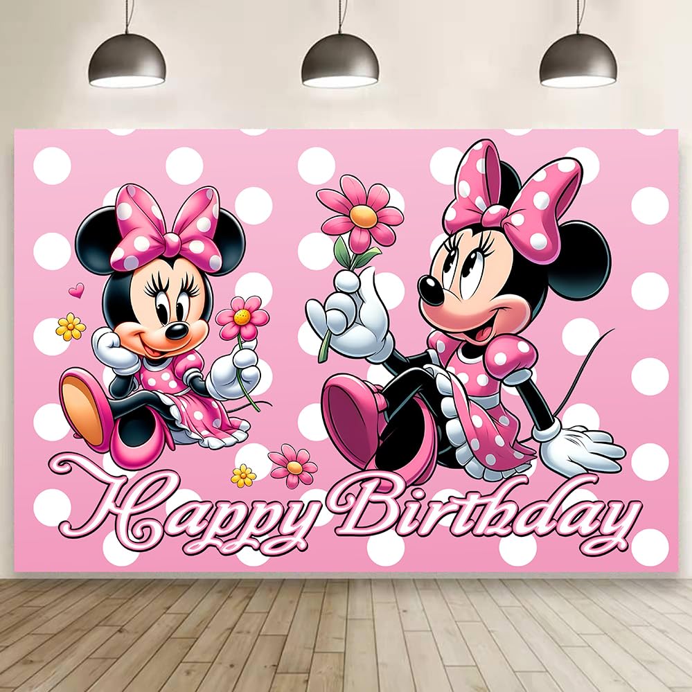 Wall Decor Backdrop for Minnie Themed Birthday Decorations Minnie Themed Banner for Kids Birthday Party Supplies (5x3ft)