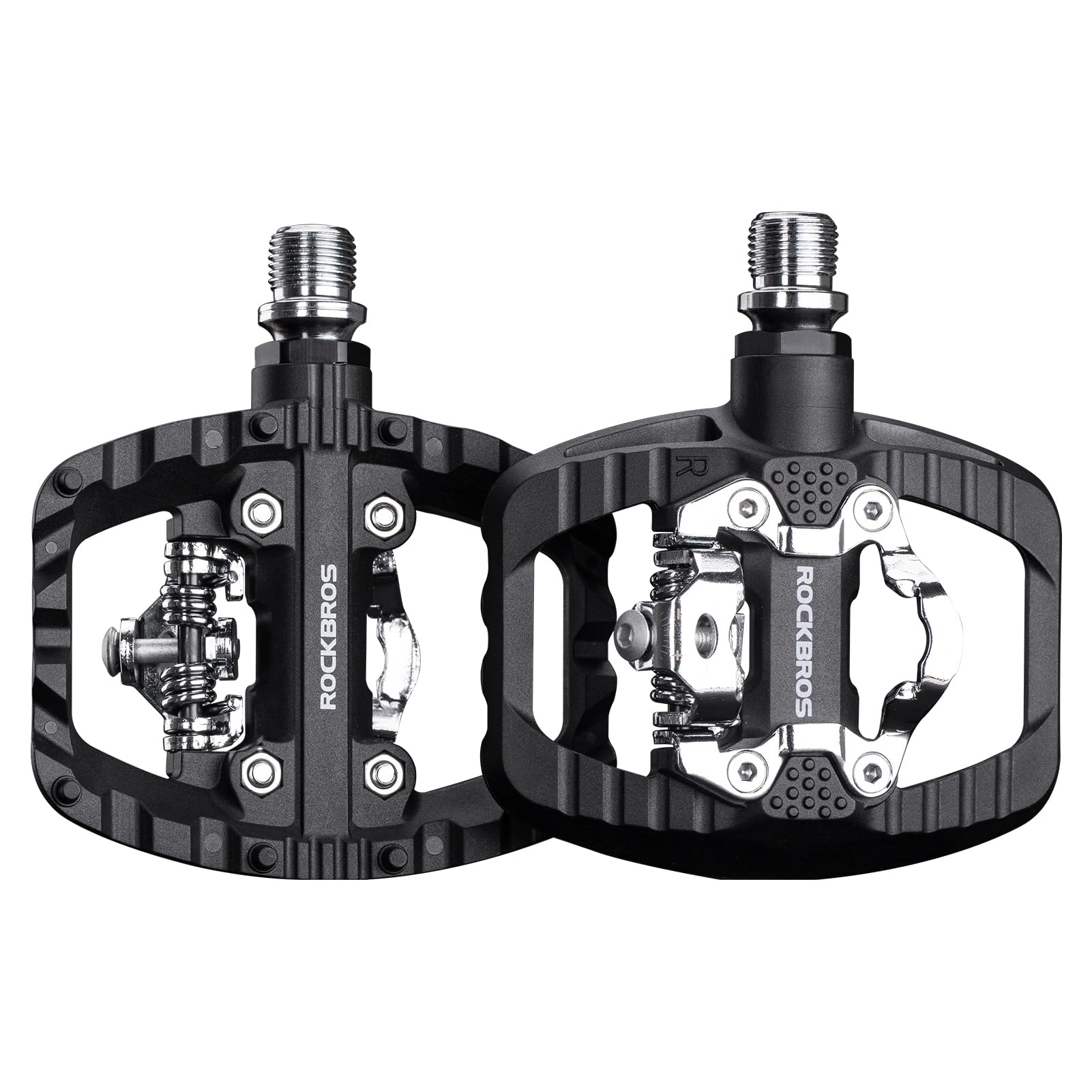 ROCKBROS Mountain Bike Pedals Dual Function Sealed Clipless Flat Platform Compatible with SPD Bicycle Pedals for Mountain Bike MTB Pedals Flat