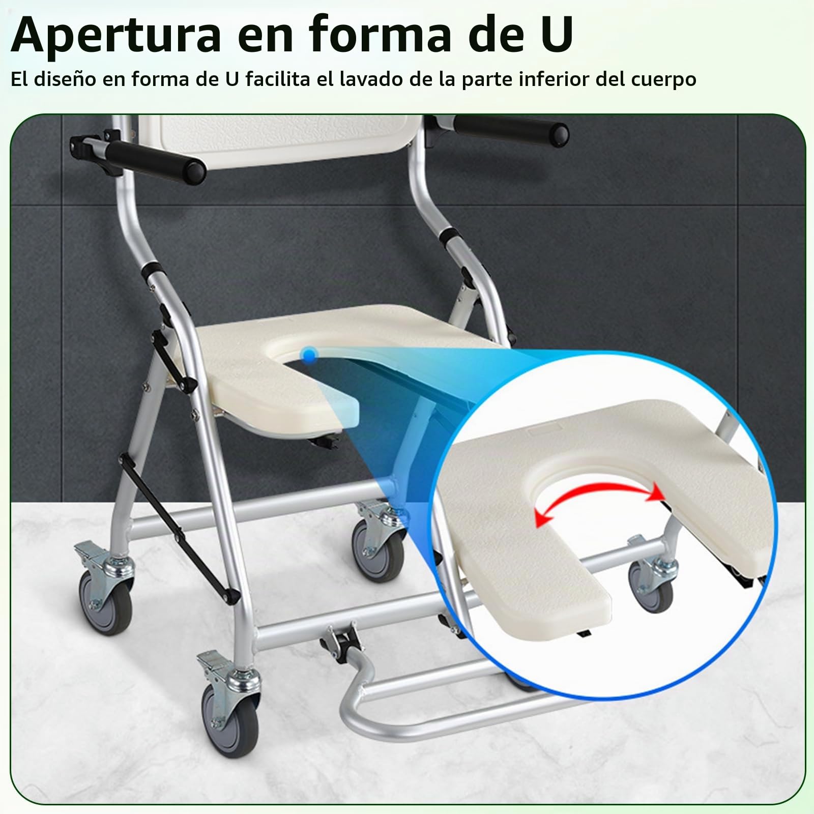 Silla de Ducha con Ruedas Plegable para Personas Mayores | Silla de Ducha Plegable Impermeable, Blanco Silla de Baño y Ducha Discapacitados con Reposabrazos y Respaldo, Carga 120kg