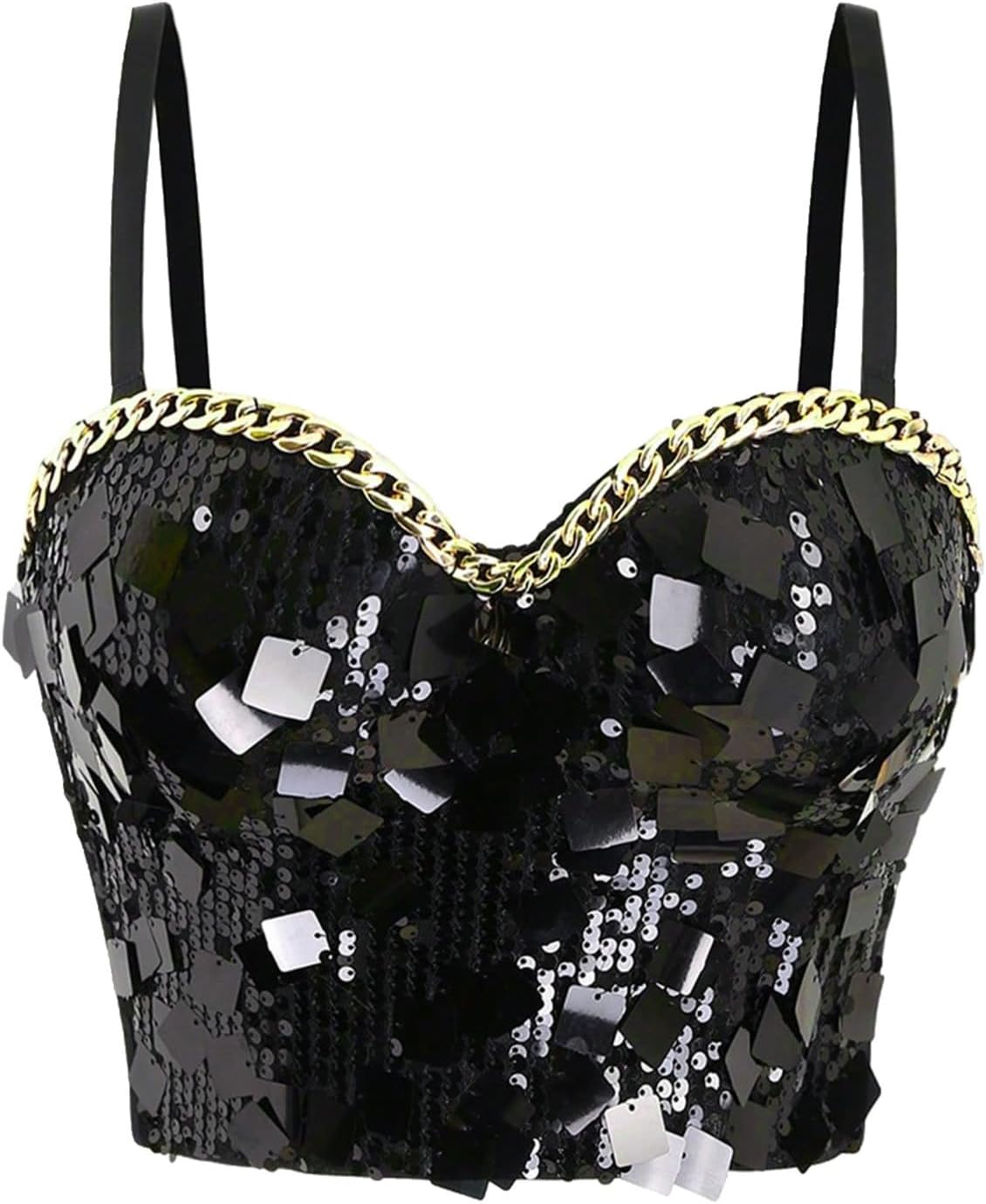 Women's Sparkly Sequins Corset Bustier Crop Tops Party Push up Bra Halter Bralette