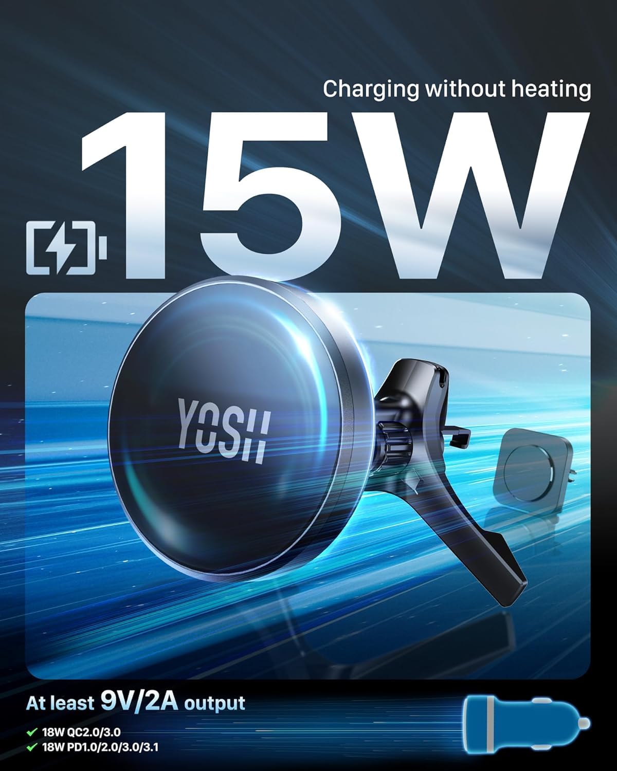 YOSH Mag-Safe Car Charger for Mercedes Benz Audi BMW Mini Cooper 15W