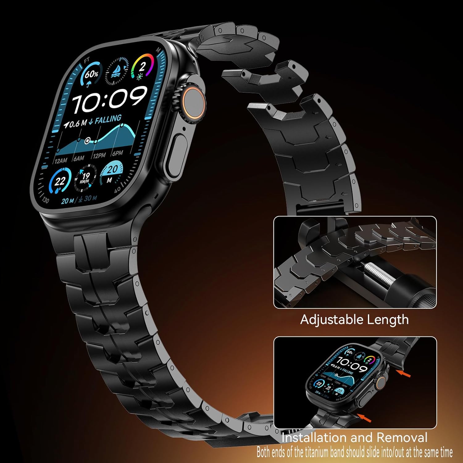 Magnetic Titanium Band for Apple Watch Ultra 2 & Ultra 49mm/ Series 10 46mm/ Series 9/8/7 45mm /SE 44mm, Premium Adjustable Titanium Watch Band with Scratch-Resistant Coating - Image 9