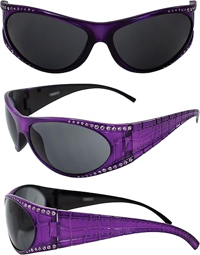 Miniatura 9 de Global Vision Marilyn - 1 lentes de sol envolventes para motocicleta para mujer, con diamantes de imitación, 2 pares de montura negra y morada con