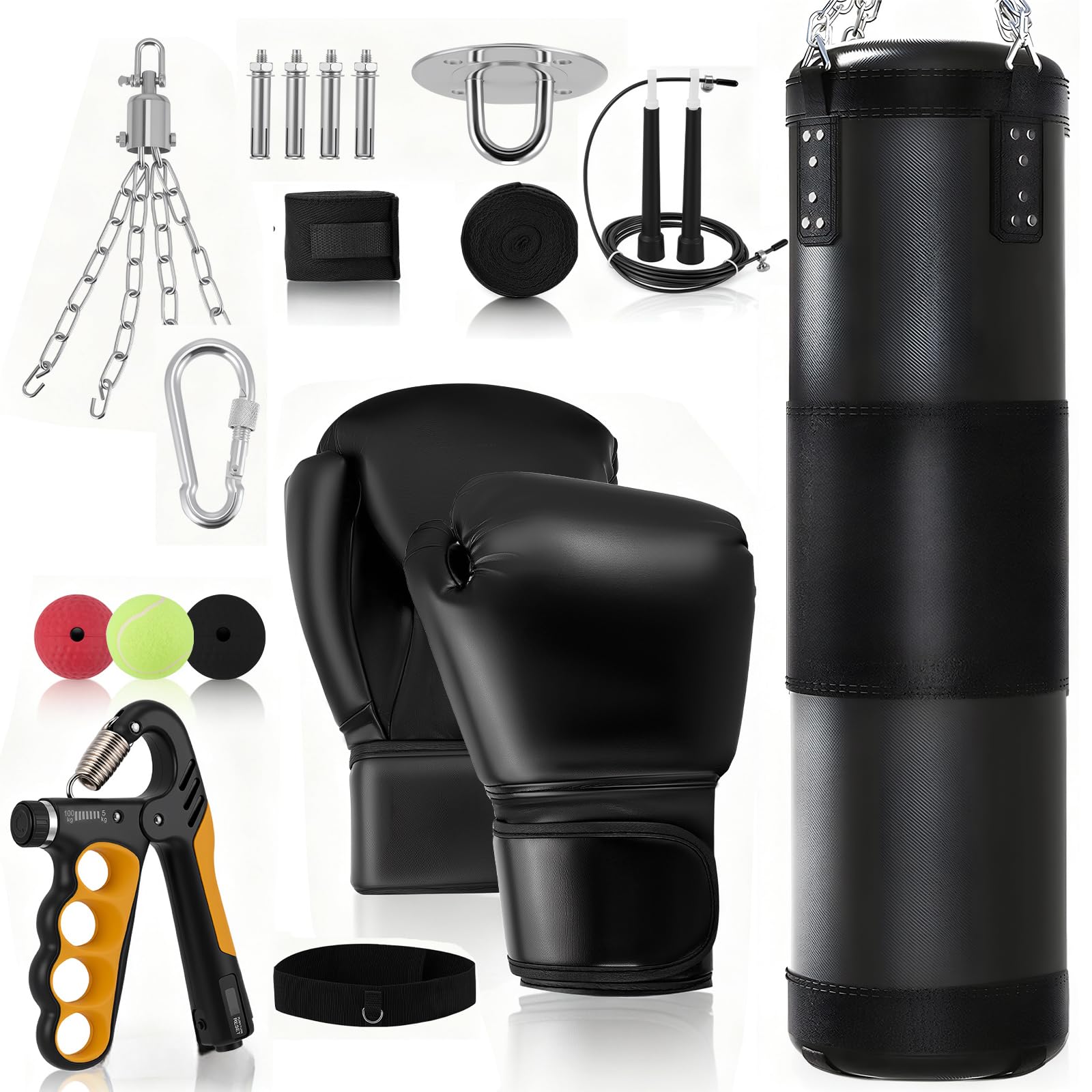 Boxsack Set für Erwachsene 120cm | Schwerer Boxsack mit 12oz Boxhandschuhen & Zubehör | Komplettes Trainingsequipment für Boxen, Kickboxen, MMA | Ideal für Heimtraining & Fitness Anfänger