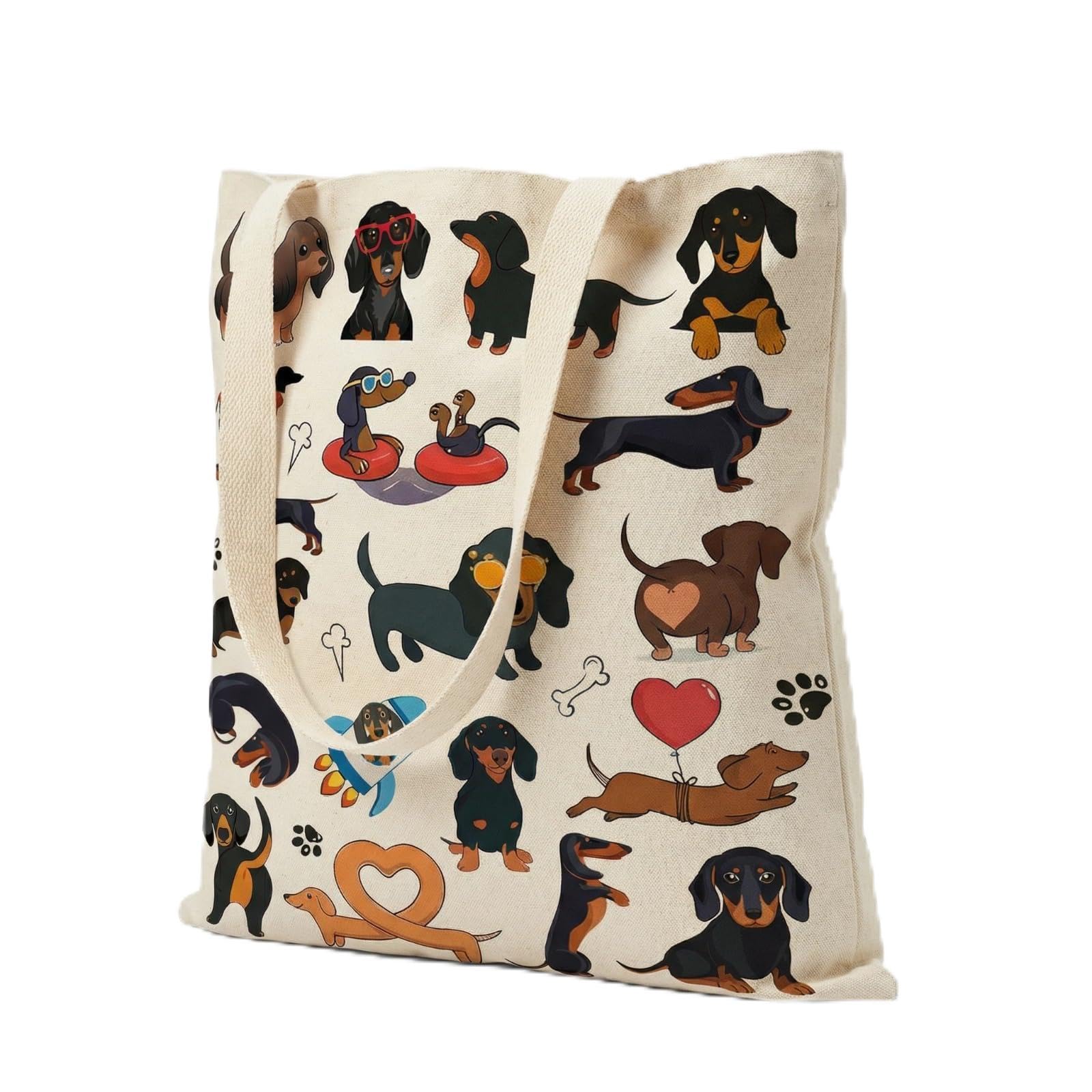 Mtbricey Dachshund Canvas Tote Bag Double-Sided Printed Resuable Shopping Bag for Women Foldable Sausage Dog Shoulder Bag for School Work Travel Funny Dachshund Lover Gifts for Leaving Colleagues