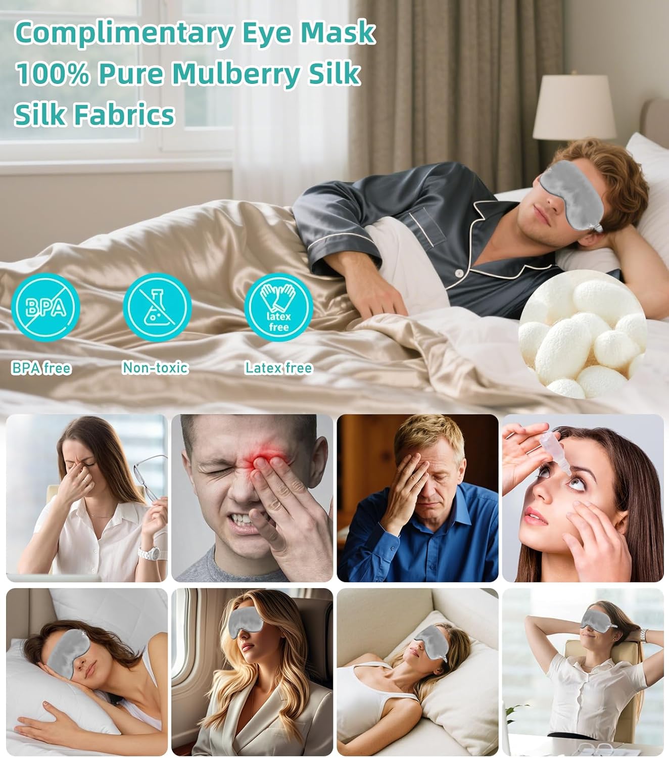 Inflatable Cervical Traction Device - Neck Support Pillow with Eye Mask, Adjustable Home Neck Stretcher for Relaxation, Portable for Home, Travel, Work - Image 3