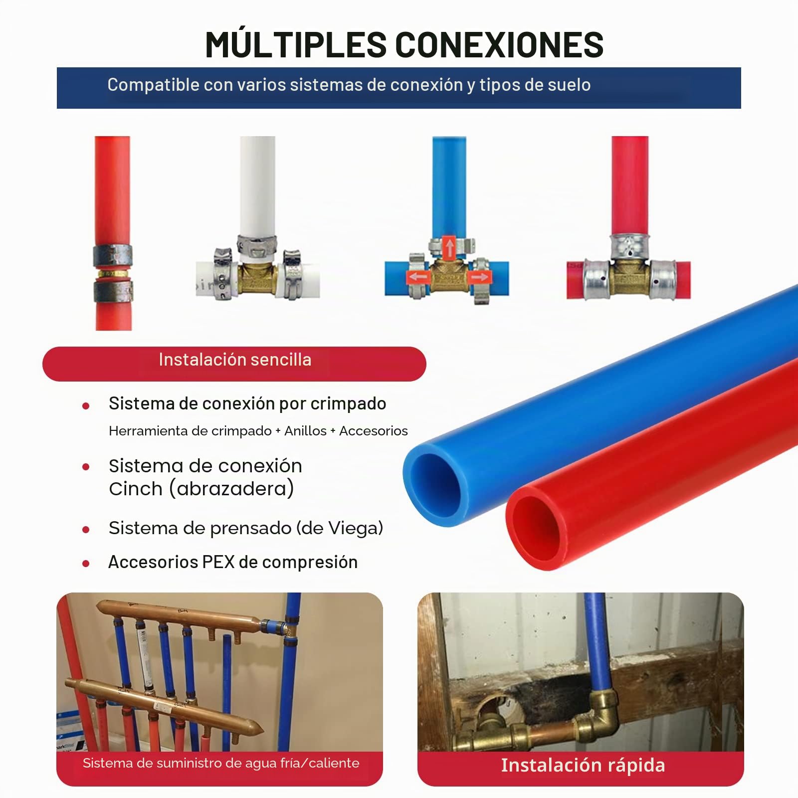 PEX Pipe - Tubo PEX de 1/2 pulgada, 100 pies, 2 rollos de tubos PEX EVOH Pex-B, barrera sin oxígeno, duradera, a prueba de fugas, flexible para líneas de agua residenciales en hogares, tubo de calor