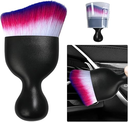 Vista 79 de Ziciner Cepillo de detalles para automóvil, cerdas suaves curvas, colectores de polvo de eliminación automática, tablero universal del vehículo