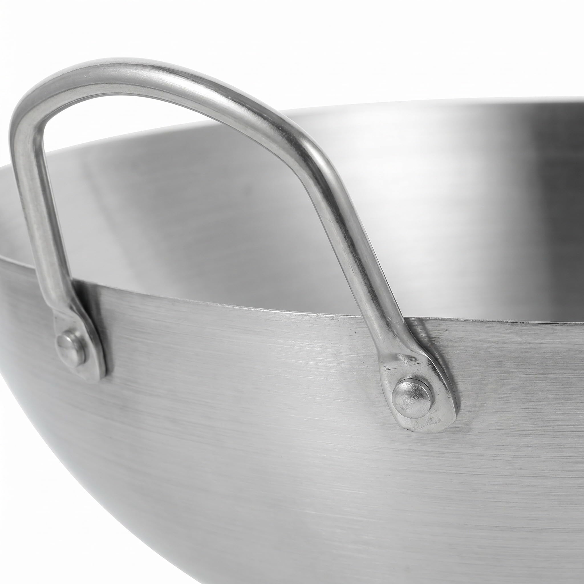 Zerodeko Wok à double poignée en acier inoxydable, wok de cuisson à fond rond, poêle à sauter en métal, poêle à vapeur et à sauter, ustensiles de cuisine traditionnels pour restaurants