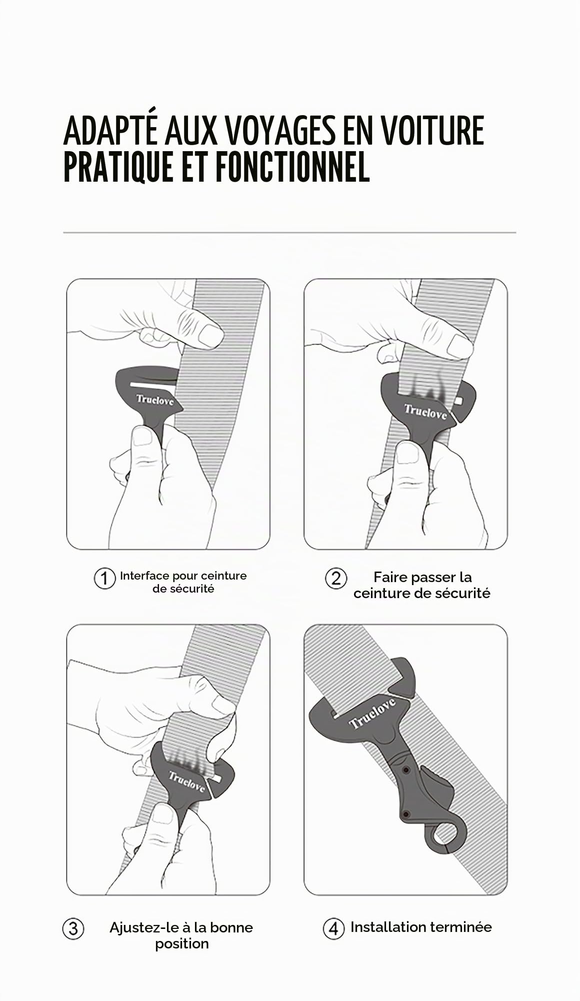 TRUE LOVE Ceinture de sécurité pour véhicule, harnais pour animal domestique, chien, voiture, voyage, léger