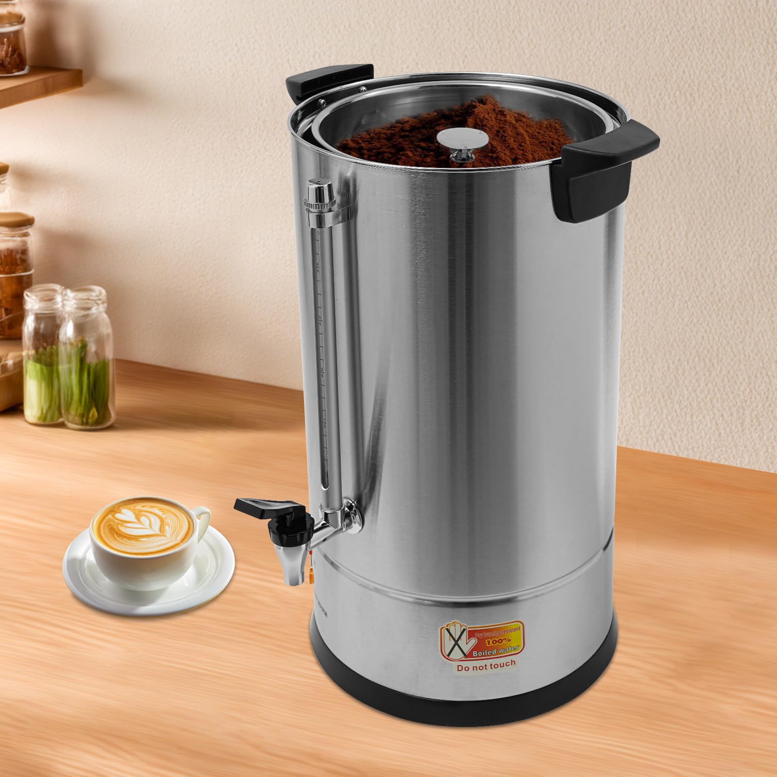 Commercial Electric Coffee Pot, 1500W 15L Hot Water Dispenser, Stainless Steel Coffee Urn with Water Gauge,Fast Heating for Restaurants, Offices, Conference Rooms