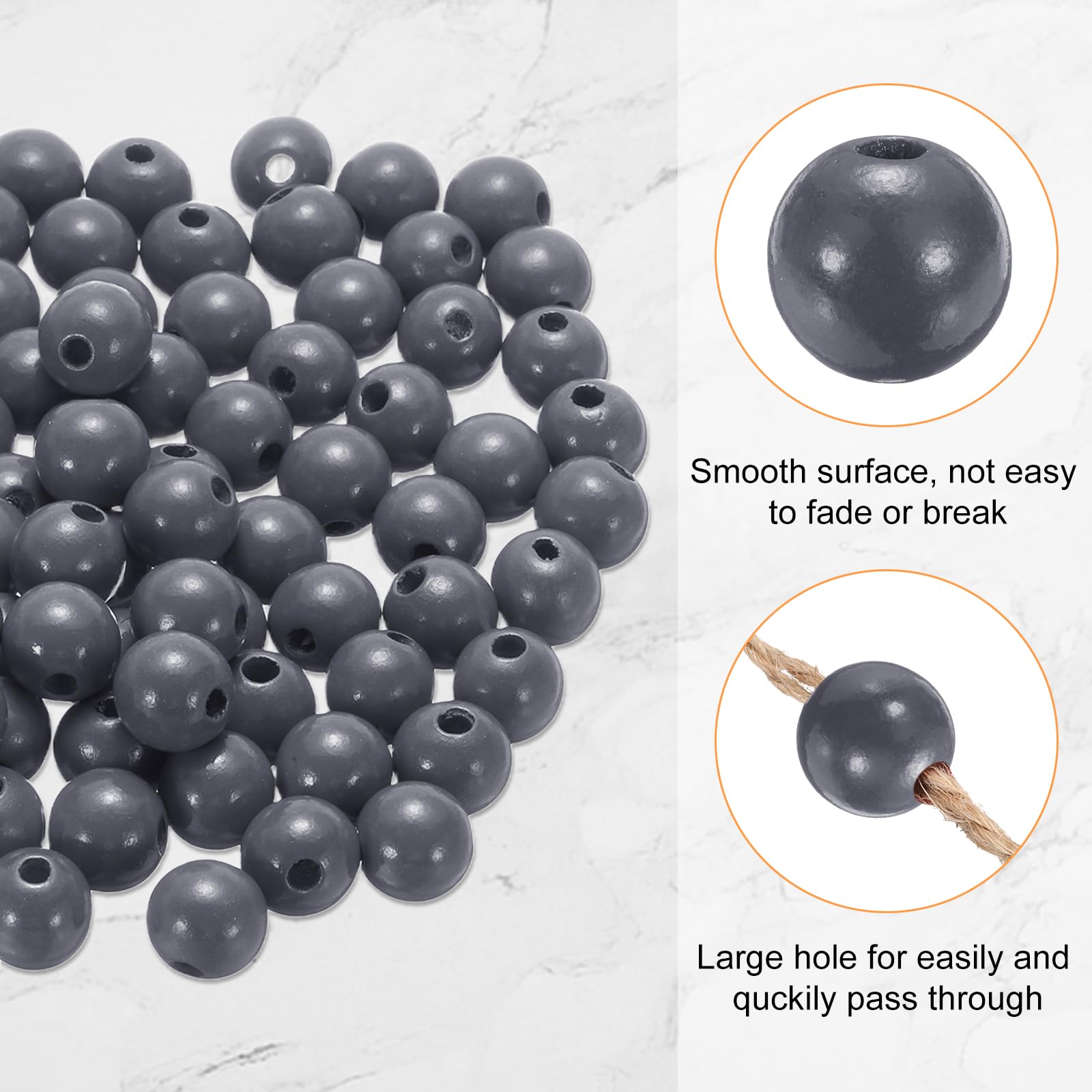 HARFINGTON 100 cuentas de madera gris profundo de 16 mm de profundidad de 3,3 mm, cuentas espaciadoras sueltas de madera redondas para hacer joyas, collares, pulseras, manualidades, macramé