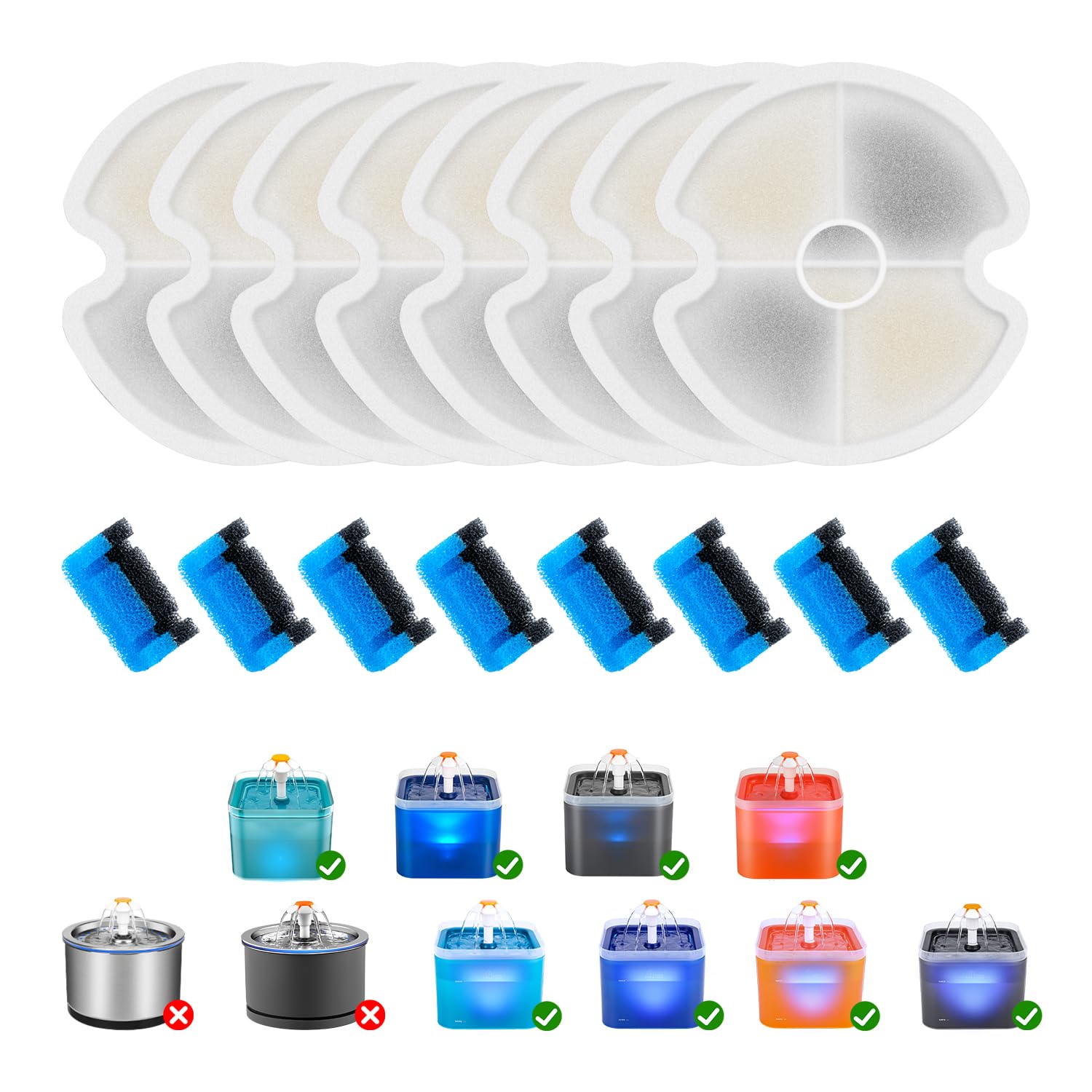 Wonder Creature Cat Water Fountain Filter Replacement, 4/8/12/4+4/8+8 Filters Pack for 2L/67oz Automatic Cat Fountain (8+8 pack)