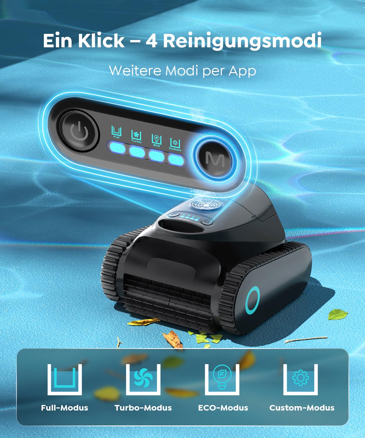 C1 Poolroboter Akku Boden und Wand, Wasserlinie, Doppelfilter, 7 Reinigungsmodi, 180 Minuten Laufzeit, Poolreiniger mit App, Starker Poolsuager Akku für Pools bis zu 150 m²,Schwarz