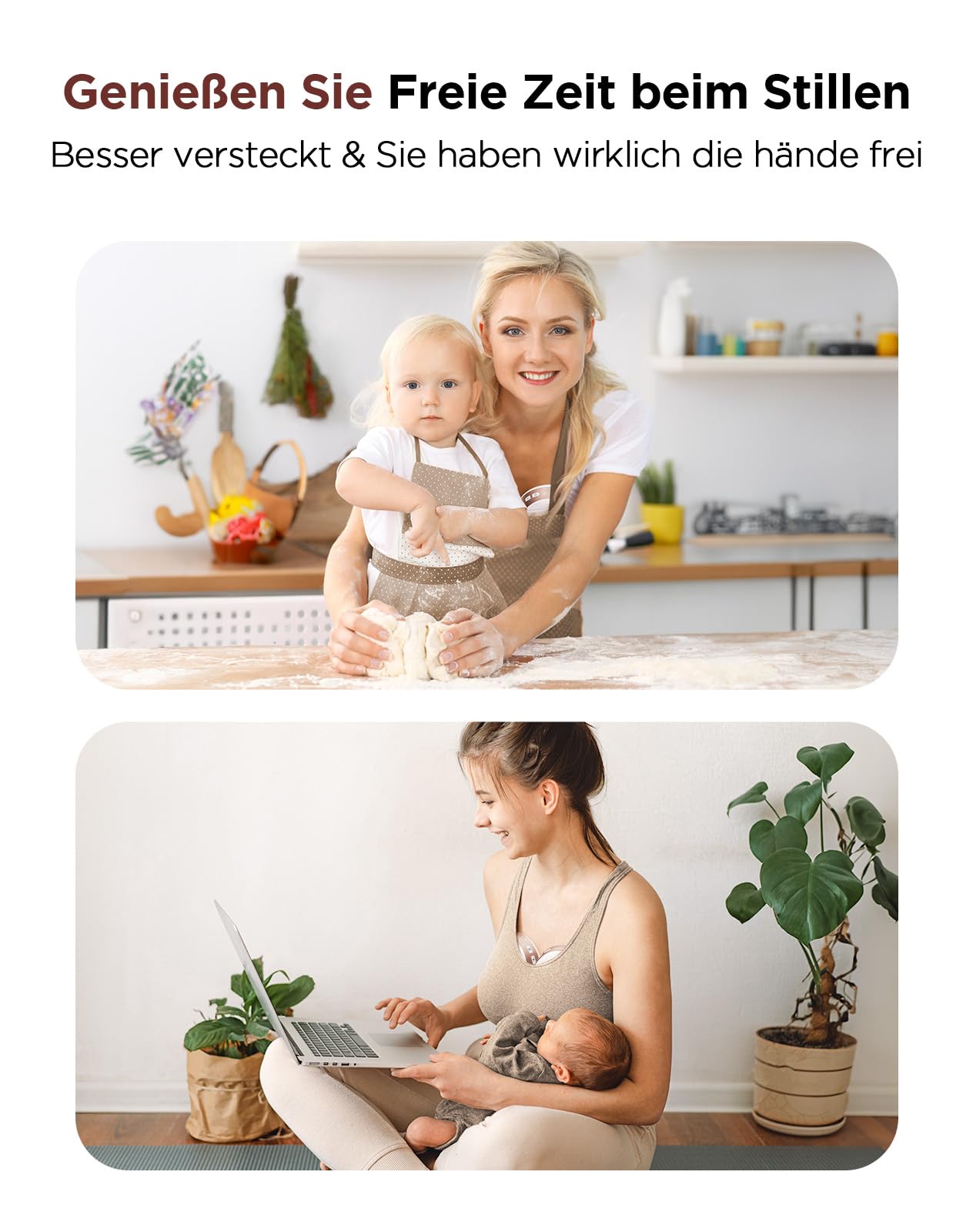 Haokoo Milchpumpe Elektrisch Freihändig - Tragbare Elektrische Milchpumpe für Unterwegs & Arbeit, 3 Modi 12 Stufen, Anti-Auslaufen, mit 17/19/21/24mm Flansch, 2 Stück