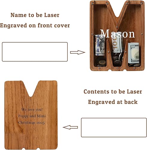 Vista 199 de Alcancía para niños y niñas, alcancía de madera con letra grande del alfabeto con inicial C, banco de monedas, regalos divertidos para cumpleaños