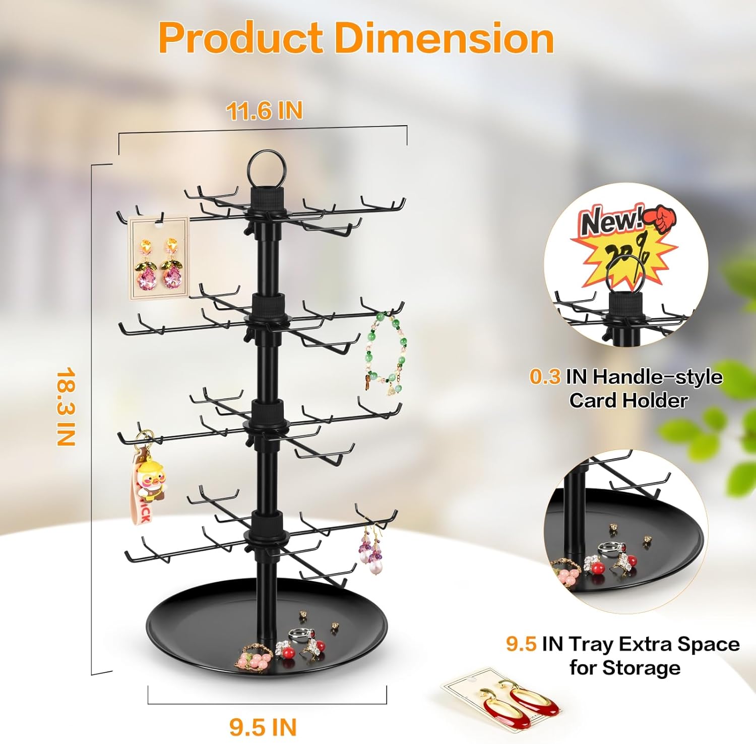 Jewelry Display for Vendors with 80 Hooks, 4 Tier Rotating Display Stand Earring Holder Organizer Adjustable Height, Earring Rack Keychain Necklace Bracelet Display for Retail