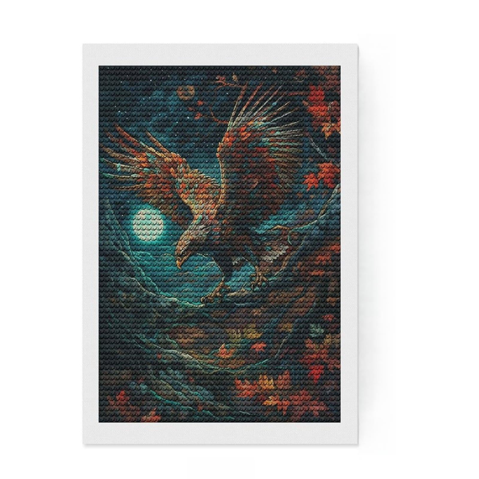 Junmoney Eagle Moonlight Round Drill Diamond Painting 8"x12", for Adults, Stress Relief Craft, Artistic Hobby, Aesthetic Room Decor