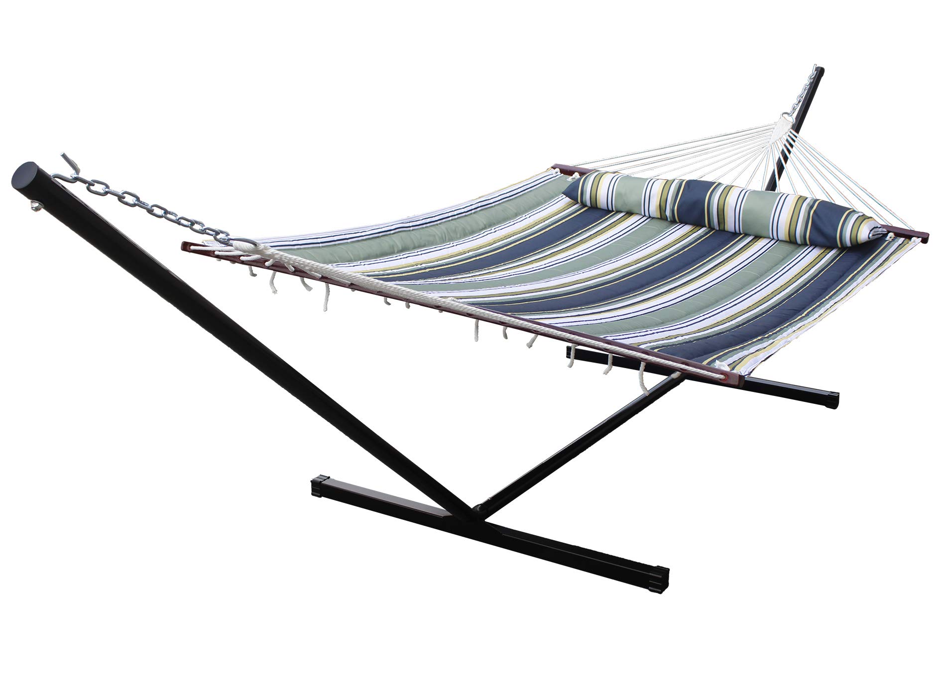 HENG FENG Double Hammock with Stand Included,2 Person Portable Outdoor Hammock with Hardwood Spreader Bar,Max 475lbs Capacity，Blue & Aqua